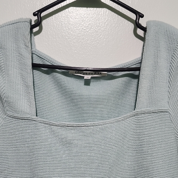 Celebrity Pink Blue Fitted Asymmetrical Blouse - Picture 4 of 5